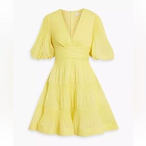 ZIMMERMANN Tiered Plissé-Organza Yellow Mini Dress Size 00